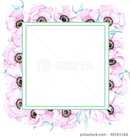 Handdrawn anemone frame. Watercolor wind flower on the white background. Scrapbook design elements. Typography poster, wedding card, label, banner design set. Handdrawn anemone frame. Watercolor wind flower on the white background. Scrapbook design elements. Typography poster, wedding card, label, banner design set. 98565388