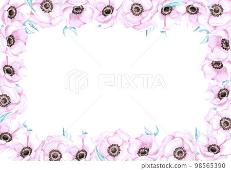 Handdrawn anemone frame. Watercolor wind flower on the white background. Scrapbook design elements. Typography poster, wedding card, label, banner design set. 98565390