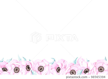 Handdrawn anemone frame. Watercolor wind flower on the white background. Scrapbook design elements. Typography poster, wedding card, label, banner design set. 98565394