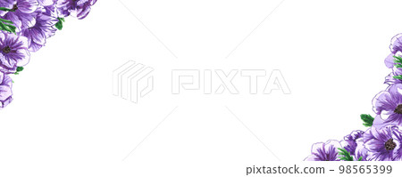 Handdrawn anemone frame. Watercolor wind flower boarder on the white background. Scrapbook design elements. Typography poster, wedding card, label, banner design set. 98565399