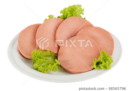 Canned beef sausage on a plate 98565796