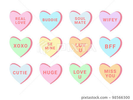 Vector set bundle of different color Valentines candy with love text 98566300