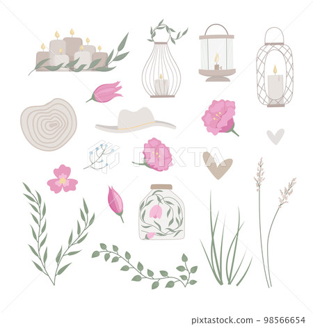 Set of rustic decoration vector elemets. Boho design for wedding day. 98566654