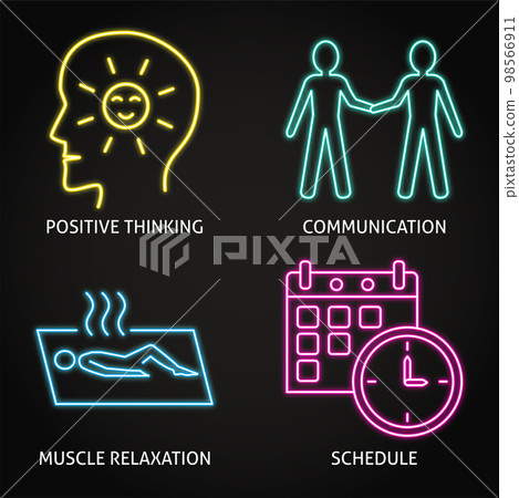 Neon stress management icon set 98566911