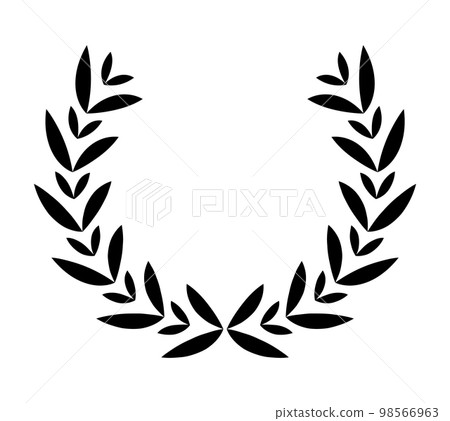 Vintage laurel wreath. Black silhouette circular sign depicting an award achievement heraldry, nobility, emblem. Laurel wreath award, winning, prize or victory 98566963