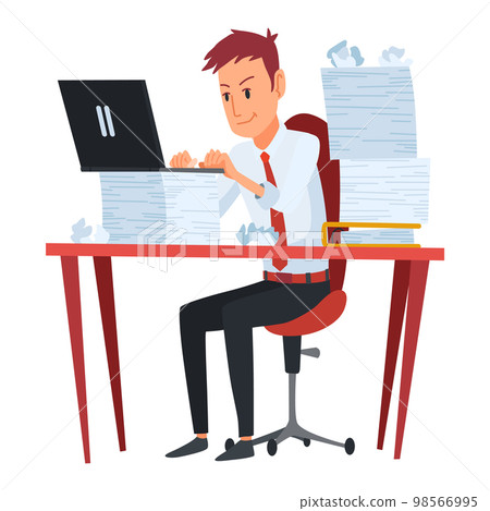 Office paperwork. Office worker with stack of documents. Concept man of office work with stress and overworking. Bureaucracy and overwork 98566995