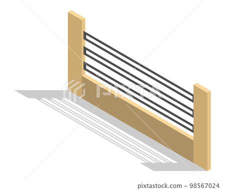 Isometric fence icon. Urban real estate boundary element. Spans fences of steel or iron materials. For gaming environment, app or web design 98567024