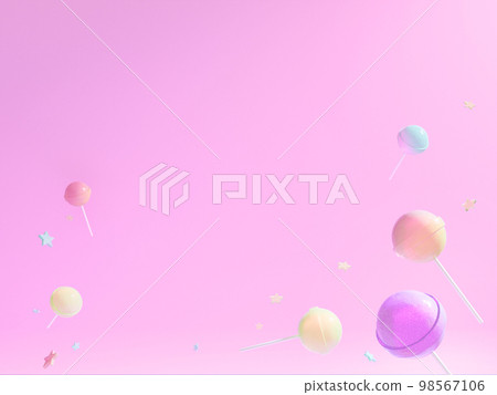 Pop background with colorful candies on pink background 98567106