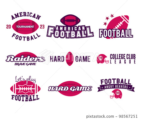 9 American football logo templates set. Rugby badges isolated on white background. Sports labels collection. Stock vector illustration 98567251