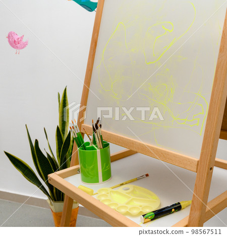 Ivano-Frankivsk, Ukraine October 2, 2022: opening day of a kindergarten for preschoolers, a writing and drawing board for toddlers. Ivano-Frankivsk, Ukraine October 2, 2022: opening day of a kindergarten for preschoolers, a writing and drawing board for toddlers. 98567511