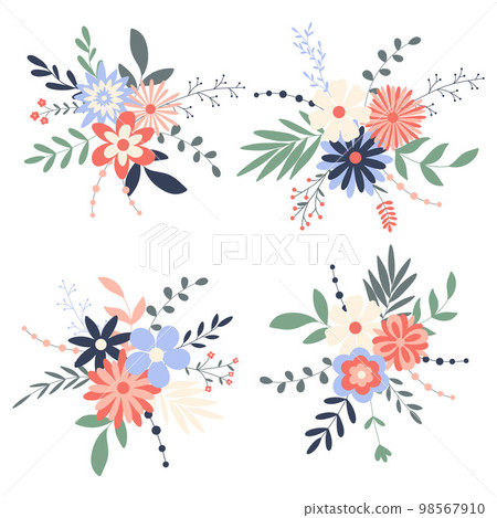 Floral bouquets set. Flowers and herbs composition Floral bouquets set. Flowers and herbs composition 98567910