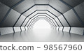 Dark Futuristic Modern Garage Showroom Tunnel Corridor. Entrance 3D Illustration 98567960