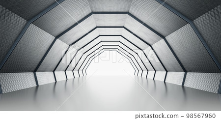 Dark Futuristic Modern Garage Showroom Tunnel Corridor. Entrance 3D Illustration 98567960