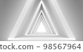 Empty Long Light Corridor. Modern white background. Futuristic Sci-Fi Triangle Tunnel. 3D Render 98567964