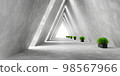 Empty Long Light Corridor. Modern white background. Futuristic Sci-Fi Triangle Tunnel. 3D Render 98567966