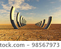 Stone product display bone formation on desert. 3D illustration 98567973