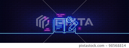 Neon light glow effect. Engineering documentation line icon. Technical instruction sign. 3d line neon glow icon. Brick wall banner. Engineering documentation outline. Vector Neon light glow effect. Engineering documentation line icon. Technical instruction sign. 3d line neon glow icon. Brick wall banner. Engineering documentation outline. Vector 98568814
