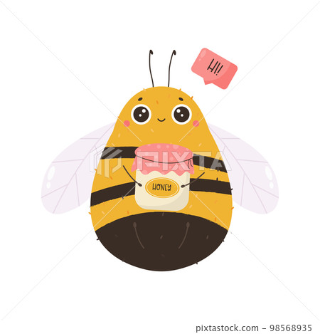 Vector illustration of a cute bee with a jar of honey 98568935