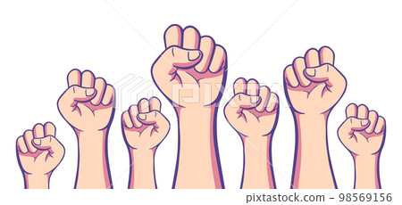 Demonstration, revolution, protest raised arm fist Fight for Your Rights banner. Demonstration, revolution, protest raised arm fist Fight for Your Rights banner. 98569156