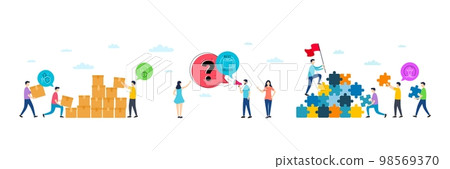 Medical mask, Improving safety and Toilet paper minimal line icons. People characters with puzzle, delivery parcel. Recovered person icons. For web, application, printing. Vector 98569370