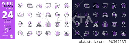 Smile chat, Heart and Search puzzle line icons for website, printing. Collection of Fingerprint, Accounting, Group icons. Sleep, Ecology app, Shipping support web elements. Idea, Gift. Vector 98569385