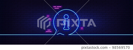 Neon light glow effect. Information line icon. Info speech bubble sign. Help inform symbol. 3d line neon glow icon. Brick wall banner. Info outline. Vector Neon light glow effect. Information line icon. Info speech bubble sign. Help inform symbol. 3d line neon glow icon. Brick wall banner. Info outline. Vector 98569570