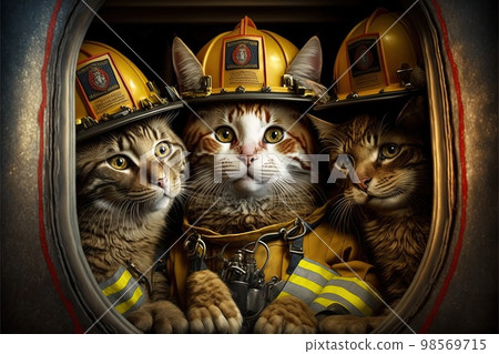 cats in a fireman suit and outfit illustration genrative ai 98569715