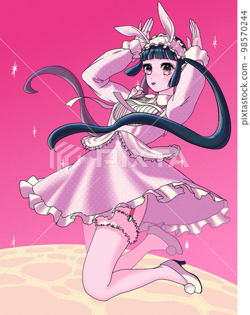 Jumping girl in maid outfit with bunny ears 98570244