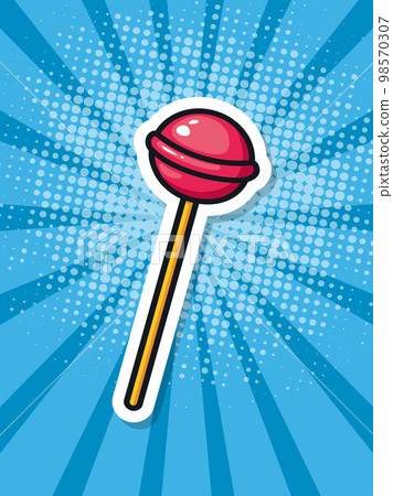 Cartoon lollipop on a blue background. Pop art poster. Vector illustration Cartoon lollipop on a blue background. Pop art poster. Vector illustration 98570307