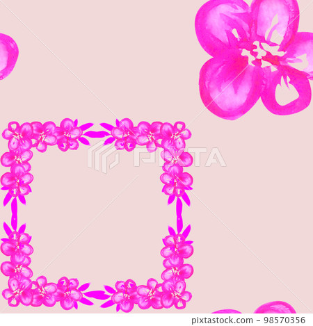 Pink floral frame and heart illustration on a pink background. Love heart for valentines day background. Design clip art. Pink floral frame and heart illustration on a pink background. Love heart for valentines day background. Design clip art. 98570356
