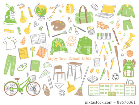 Illustration set of stationery and tools for school life such as junior high school and high school 98570361