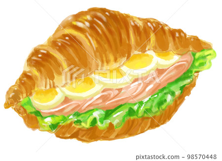 Watercolor illustration of delicious croissant sandwich Watercolor illustration of delicious croissant sandwich 98570448