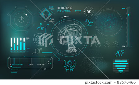 Set of infographic elements about radio astronomy and space observation. Set of infographic elements about radio astronomy and space observation. 98570460
