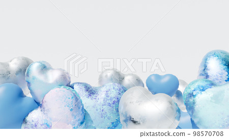 可愛的淡藍色心形氣球，墊子背景，3d 渲染心形，白色情人節 98570708
