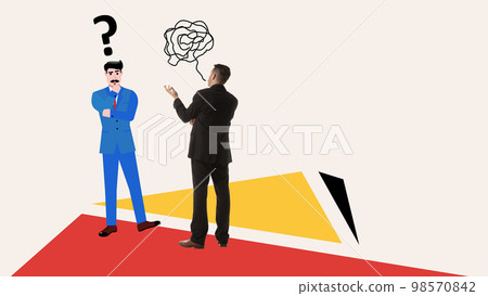 Contemporary art collage. Conceptual design. Professional cooperation and brainstorming. Business people discussing, working out with ideas Contemporary art collage. Conceptual design. Professional cooperation and brainstorming. Business people discussing, working out with ideas 98570842
