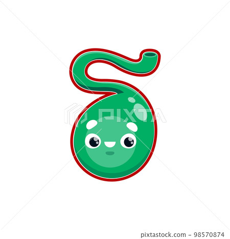 Cartoon gallbladder human body organ character. Vector healthy and happy cholecyst anatomical personage, part of digestive system Cartoon gallbladder human body organ character. Vector healthy and happy cholecyst anatomical personage, part of digestive system 98570874
