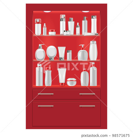 Vector Red Rack with Cosmetics Vector Red Rack with Cosmetics 98571675
