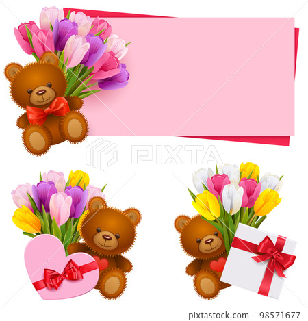 Vector Tulip Bouquets with Bears Vector Tulip Bouquets with Bears 98571677