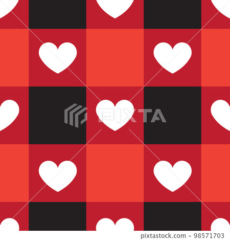Vector seamless pattern of check with hearts 98571703