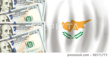 Dollars on flag of Cyprus. Cyprus finance, subsidies, social support, GDP concept 98571773