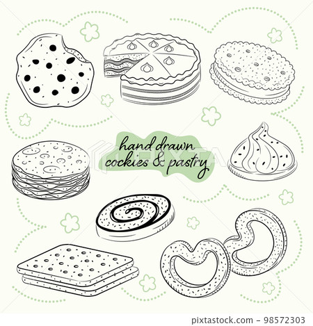 a set of hand drawn coockies and pastry in vector a set of hand drawn coockies and pastry in vector 98572303