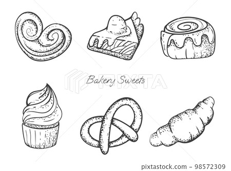 baking set of elements in hand drawing style 98572309