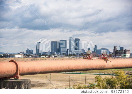 《Aichi Prefecture》Nagoya City Shonai River Great Flood Control Pipe Bridge to Nagoya Skyscrapers 《Aichi Prefecture》Nagoya City Shonai River Great Flood Control Pipe Bridge to Nagoya Skyscrapers 98572543