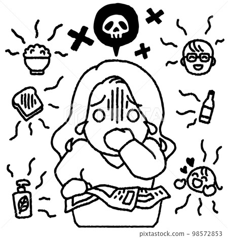 Illustration of a pregnant woman suffering from bad breath 98572853