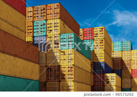 Stack of containers box, Cargo freight ship for import export logistics. Stack of containers box, Cargo freight ship for import export logistics. 98573202