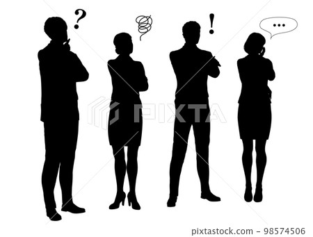 Full body silhouette set of four men and women, businessmen, businesswomen, and company employees 98574506