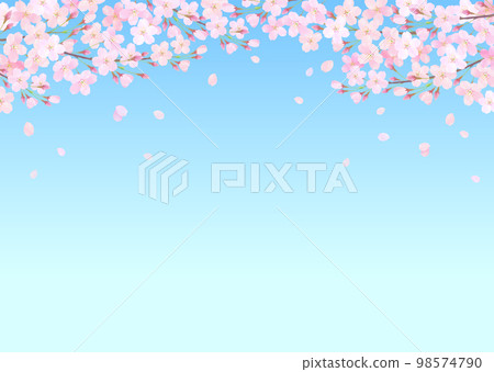 Vector illustration background with blue sky and cherry blossoms watercolor touch 98574790