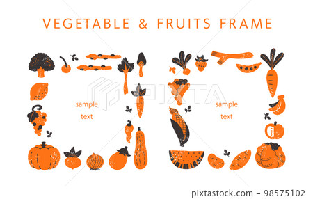 Hand drawn vegetable and fruit frame set 98575102