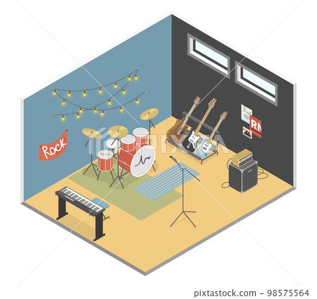Rock stage - modern vector colorful isometric illustration 98575564