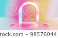 Pastel podium double step round stage with hearts neon light at the wall. 98576044